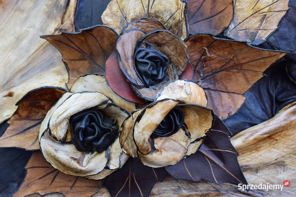 Obraz ze skóry kwiaty PRL kujawsko-pomorskie Bydgoszcz