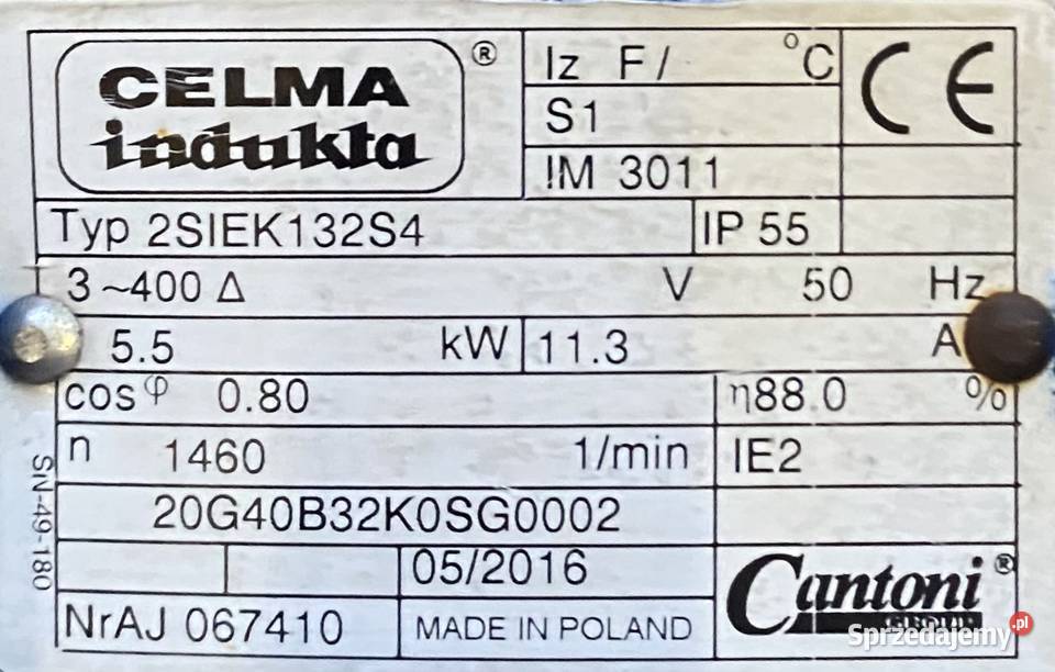 silnik elektryczny 55kW 1460obr 3fazowy INDUKTA kujawsko-pomorskie Pigża
