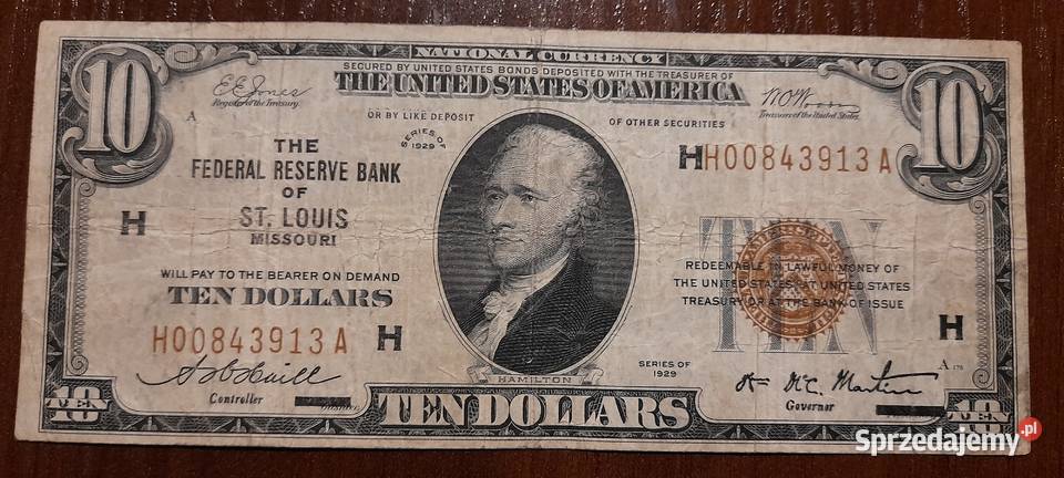 Banknot 10 dolarów 1929 brązowa pieczątka Antyki, Sztuka, Kolekcje Warszawa