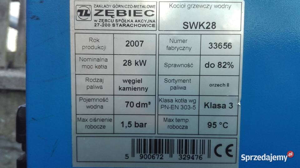 Piec węglowy ZĘBIEC 28kW 2007r Lwówek Śląski sprzedam