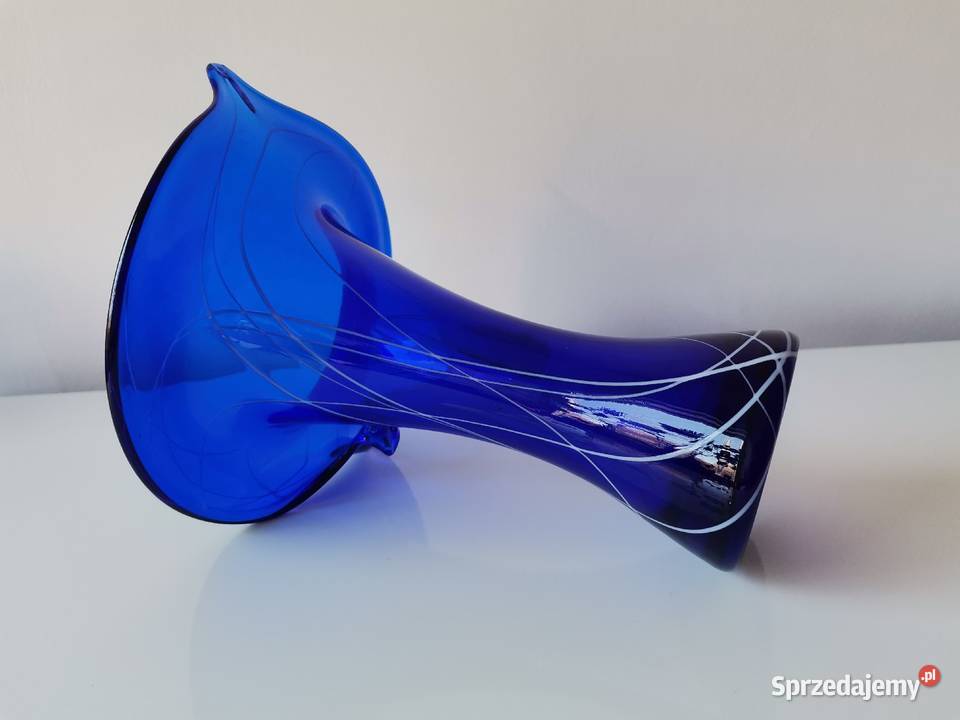 Stary niebieski wazon Kalia w oplocie szkło Porcelana i szkło Katowice