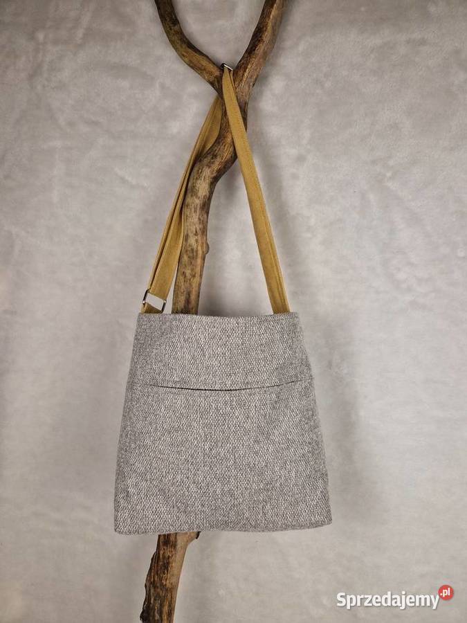 Jasnoszara torba handmade z regulowanym paskiem Torby i torebki Wrocław