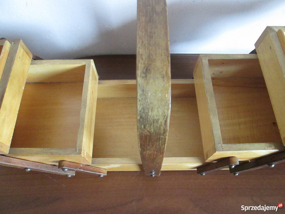 Stara niciarka PRL drewniana skłądana przybornik