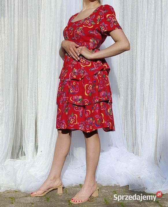 Kolorowa sukienka czerwona vintage retro XL 42 L zachodniopomorskie Szczecin