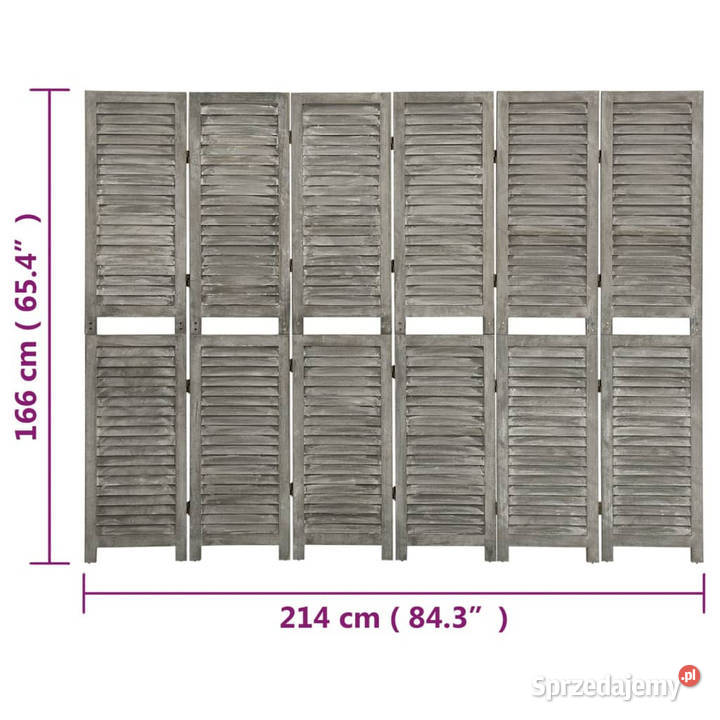 Parawan 6panelowy szary 214x166 lite drewno Pozostałe