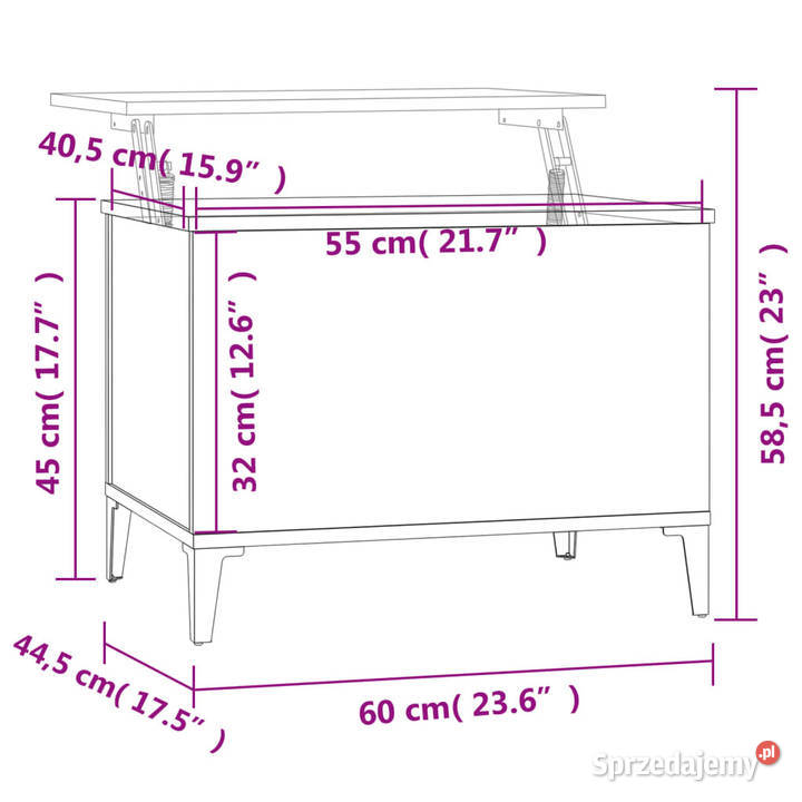 Stolik kawowy czarny 60x445x45 materiał Warszawa