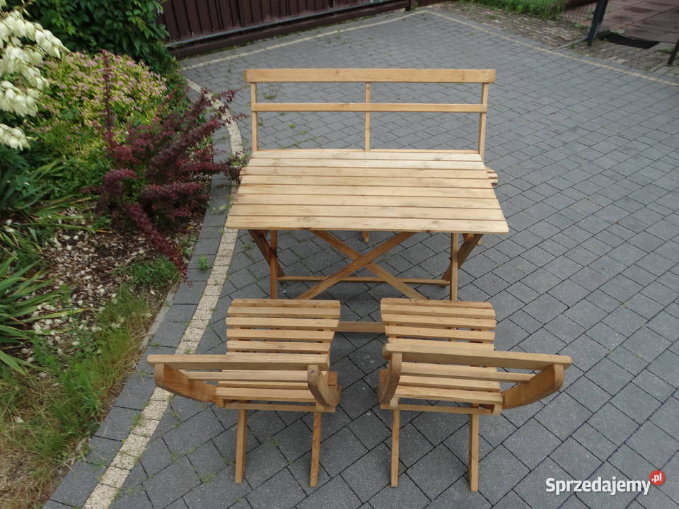 Składany zestaw ogrodowy stolik ławka i 2 61cm Biłgoraj