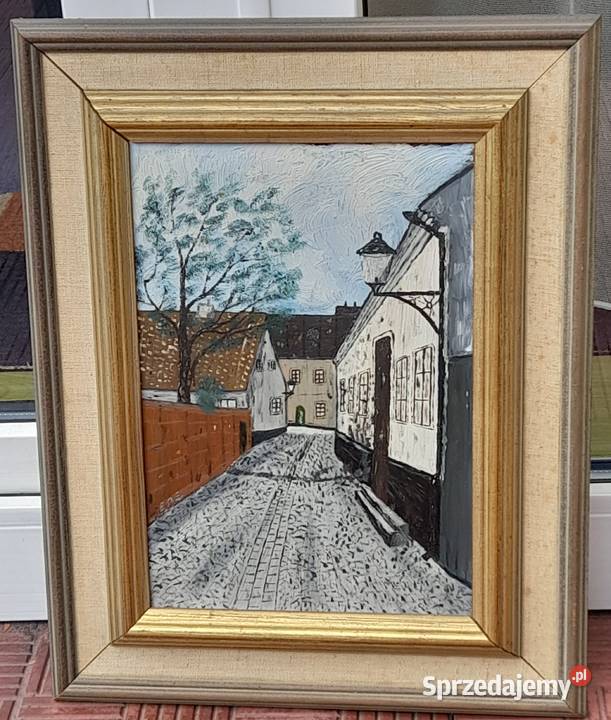 Uliczka obraz olejny deska sygnowany Iłża