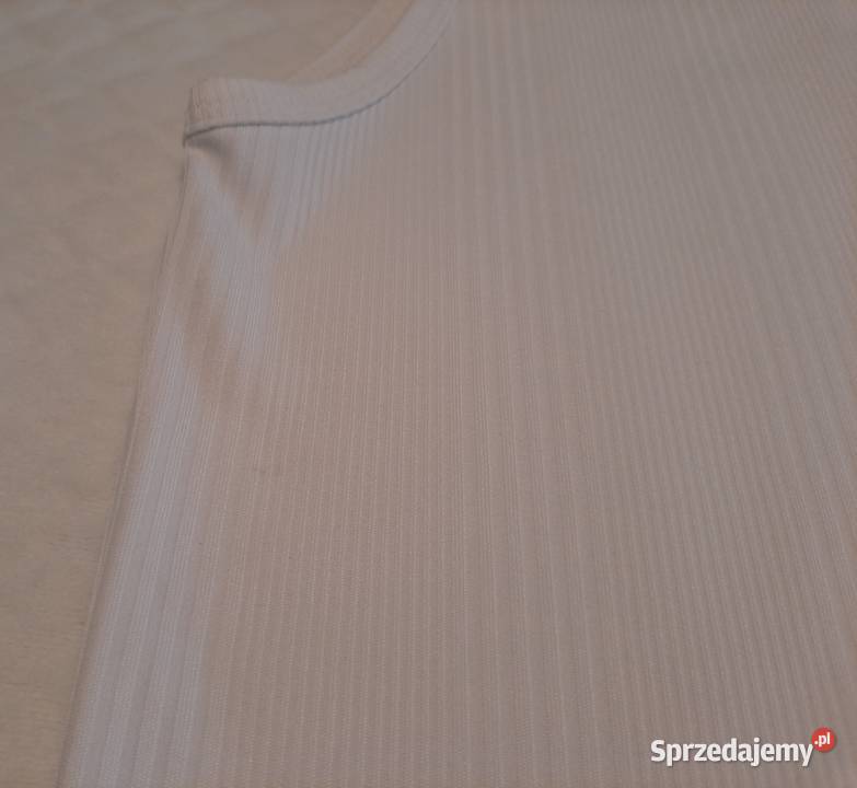 Bezrękawnik męski koszulka biały prążki slim fit Czeladź