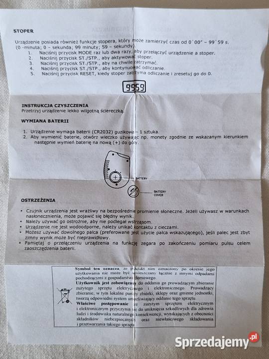 Pulsomierz BP73 pulsoksymetr zegar 1224 stoper Warszawa