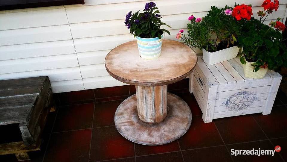 Stolik drewniany ze szpuli, ława drewniana, stolik kawowy