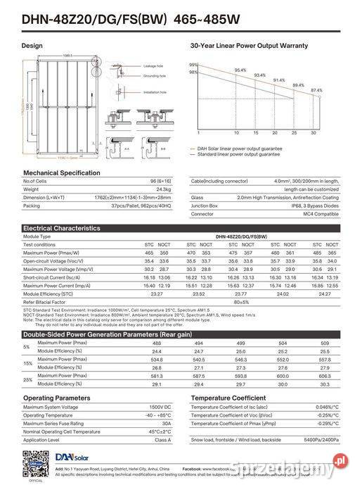 Panel Fotowoltaiczny DAH Solar 475W Bifacial Panele fotowoltaiczne sprzedam