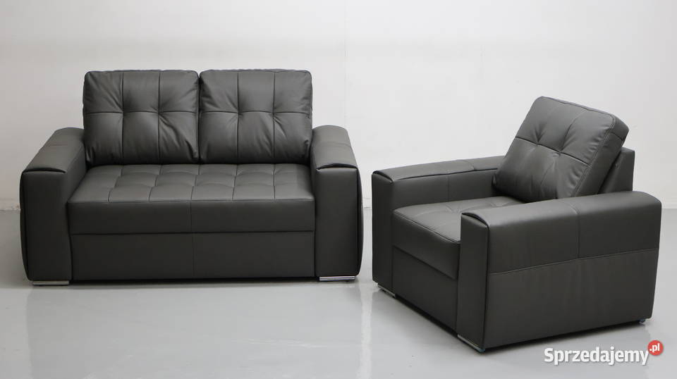 KOMPLET 21 sofy kanapy zestaw popielata skóra 158cm Poznań