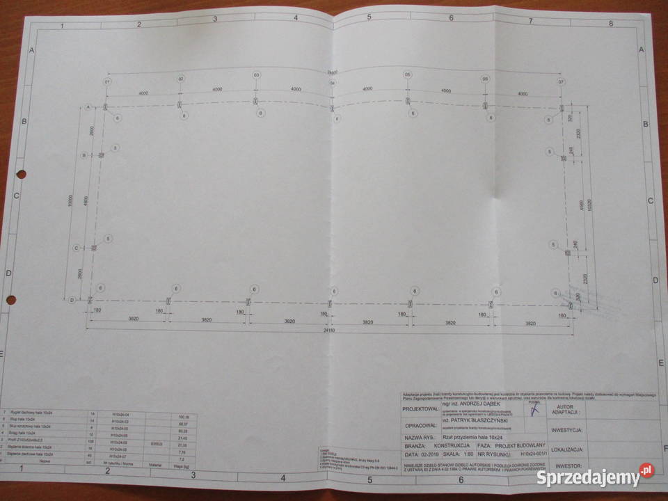 Projekt budowlany hali stalowej 10x24m Mogilno
