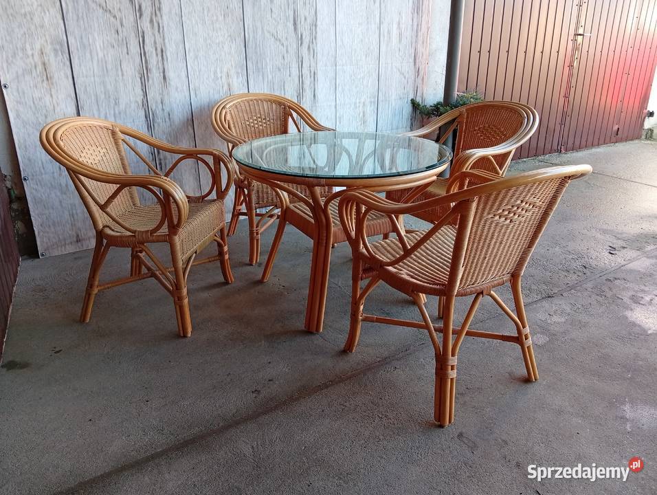 Stół 4 krzesła rattanowe bambusowe komplet 303 Pozostałe Byczyna