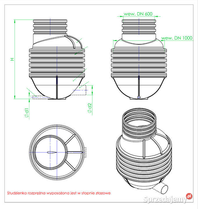Studnia rozprężna PEHD DN 1000 H 1100 króćce Instalacje Katowice