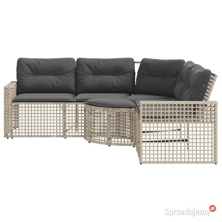 Narożna sofa ogrodowa z poduszkami i podnóżkiem Warszawa