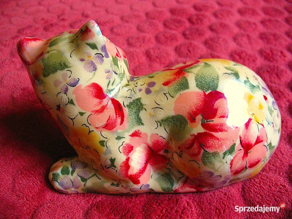 KOT w kwiaty malowany 11 x 18 x 10 Figurka z wielokolorowy Siedlce