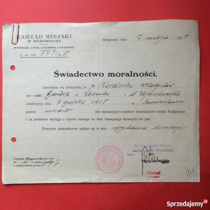 647 Świadectwo Moralności Kordecki Szczecin
