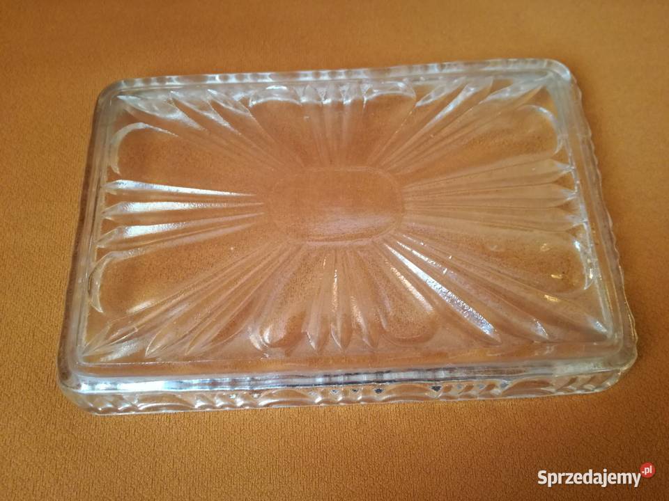 Szklanaprostokątna tacapateraZąbkowice PRL przezroczysty Łódź