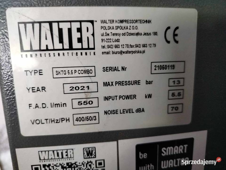 Sprężarka śrubowa kompresor WALTER SKTGP 55 kW Produkcja sprzedam