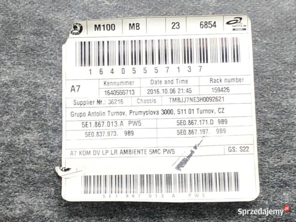 BOCZEK DRZWI LEWY PRZÓD SKODA OCTAVIA III Kombi