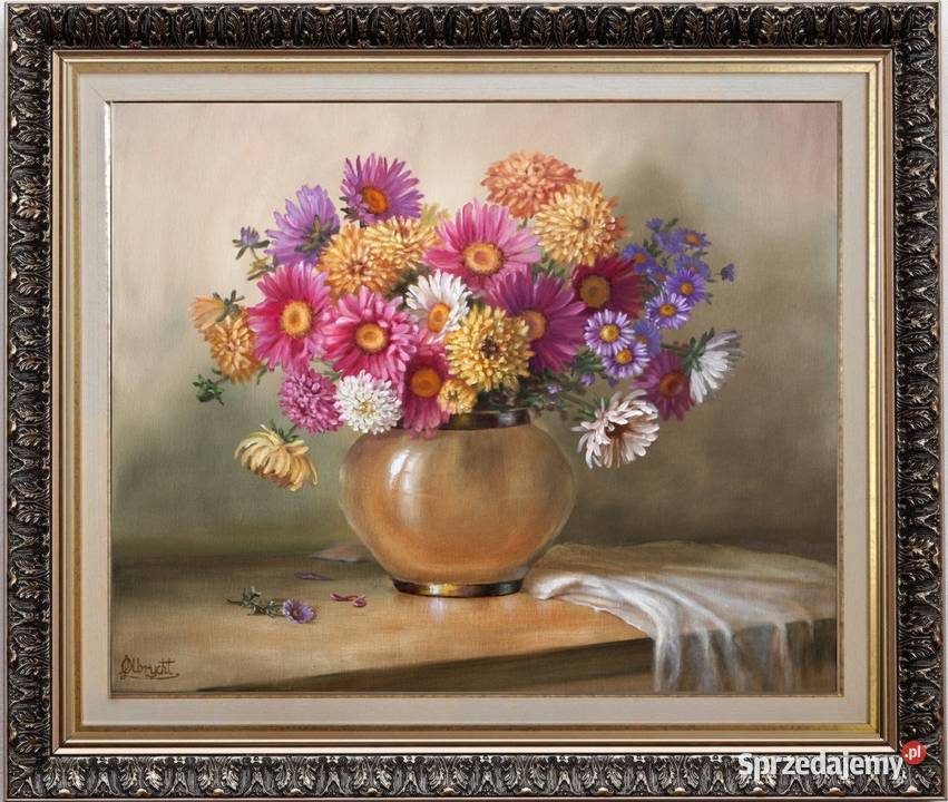 Astry w Wazonie ręcznie malowany olejny L Nowy Sącz