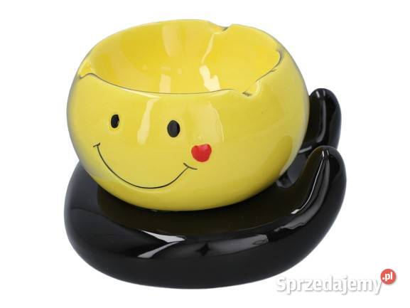 Żółta Ceramiczna Popielniczka Buźka Uśmiechnięta Ostrowy nad Okszą