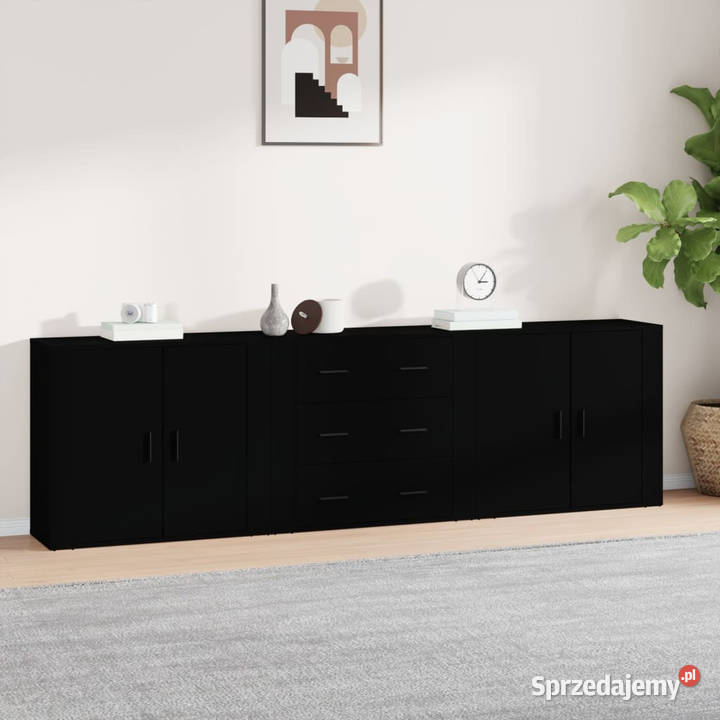 Szafki 3 czarne materiał drewnopochodny