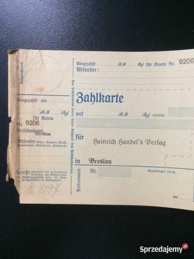 244 Niemiecki Blankiet Pocztowy Breslau Szczecin sprzedam