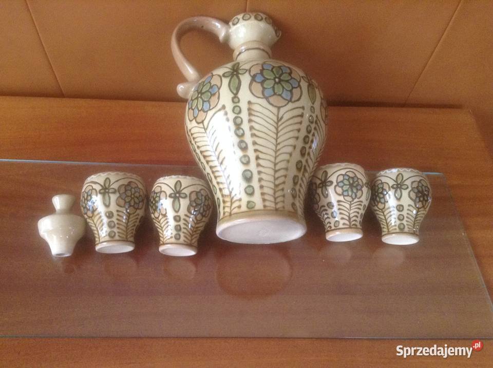 Rękodzieło zestaw ceramiczny dzban z 6 kubkami Opole