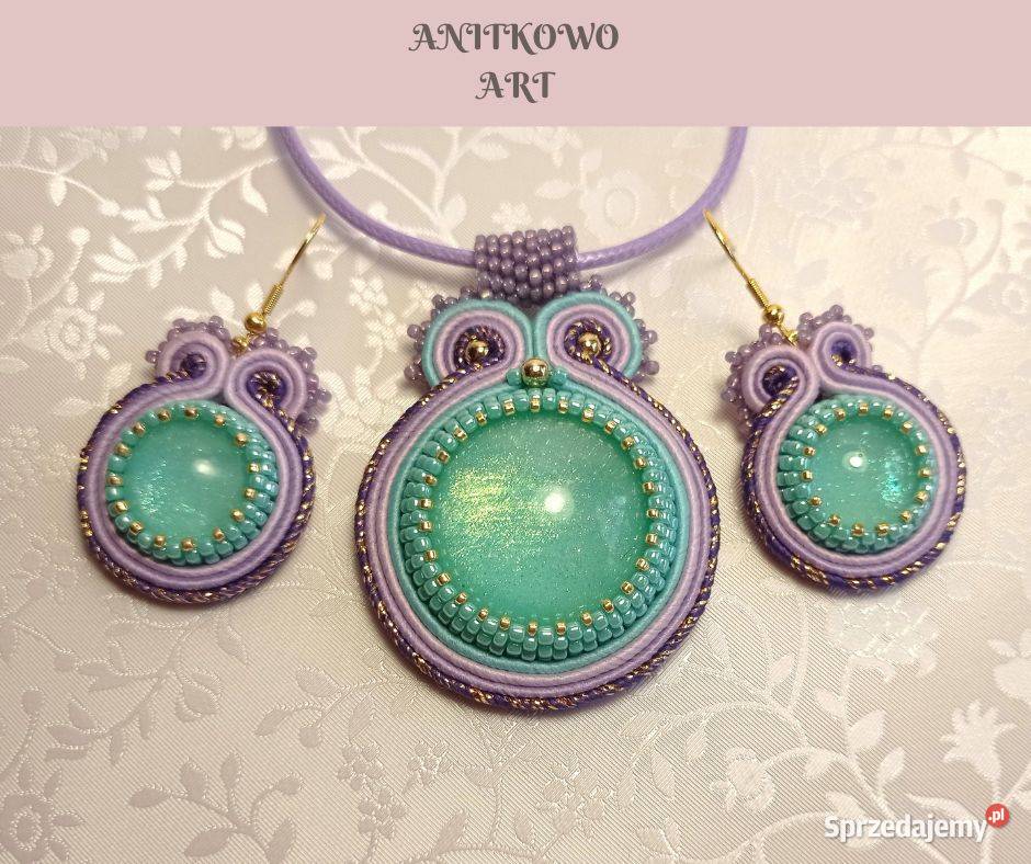 KOMPLET Z ŻYWICĄ zielonkawofioletowy SUTASZ sprzedam