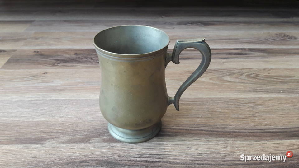 Stary mosiężny kufel kiedyś plater sygnowany Gdynia