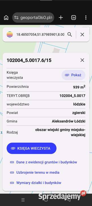 Działka budowlana 940m gmina Aleksandrów Łódzki Sprzedaż Zgierz