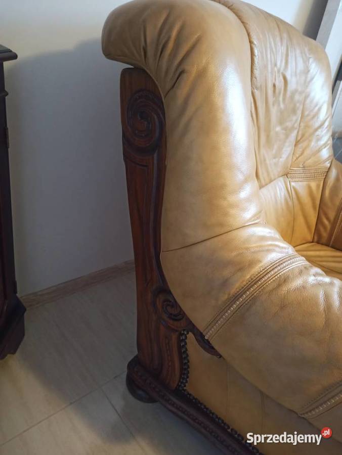 FOTEL SKÓRZANY skóra naturalna elegancki drewno Siedlce sprzedam