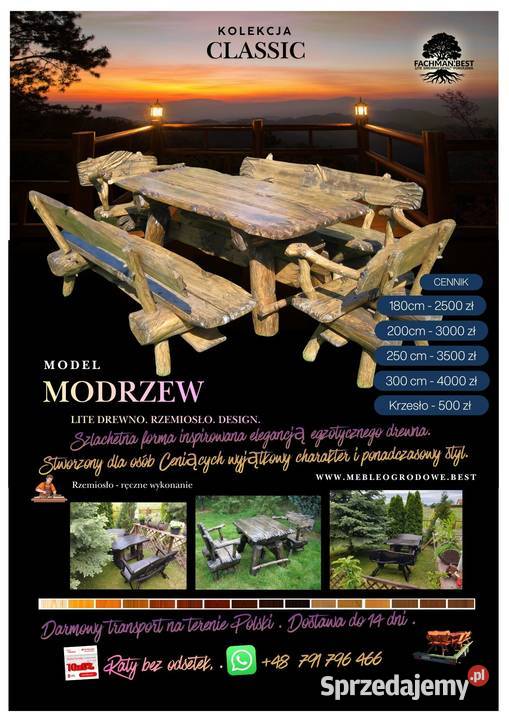 Meble ogrodowe z litego drewna Producent Dostawa Warszawa