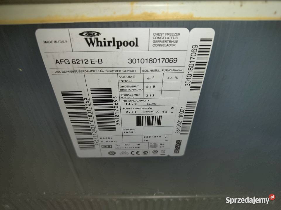 Zamrażarka skrzyniowa Whirlpool 212L Sprawna 86.5cm Gołdap