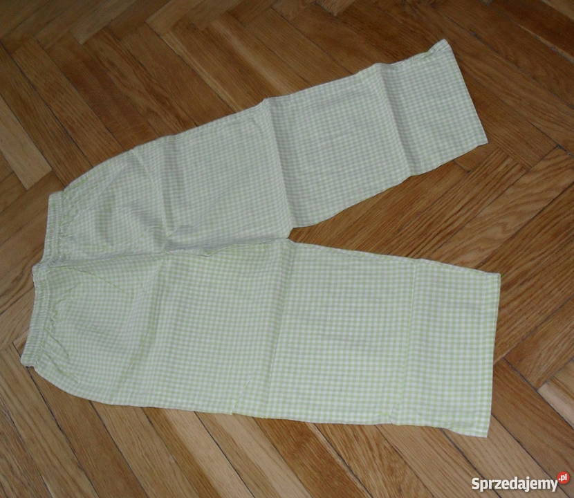 LETNIE SPODNIE RYBACZKI BIAŁE W LIMONKOWĄ KRATKĘ Łódź