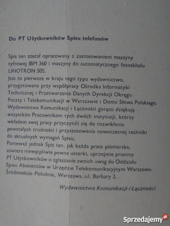 SPIS TELEFONÓW 197678 MIASTA WARSZAWY TELEFONY Warszawa