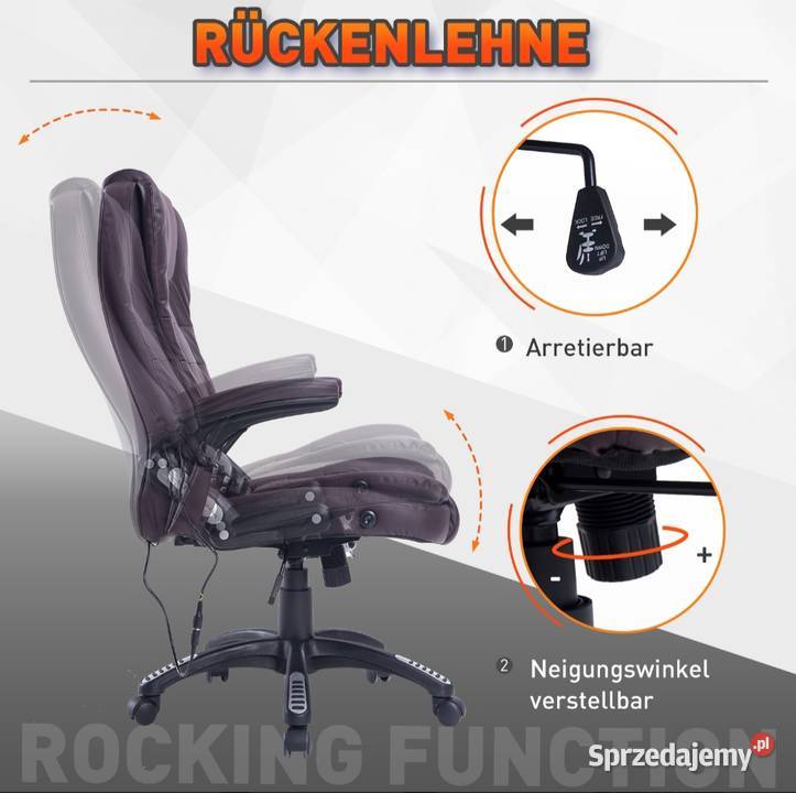 Fotel z masujący biurowy masaż grzanie brązowy małopolskie Brzesko