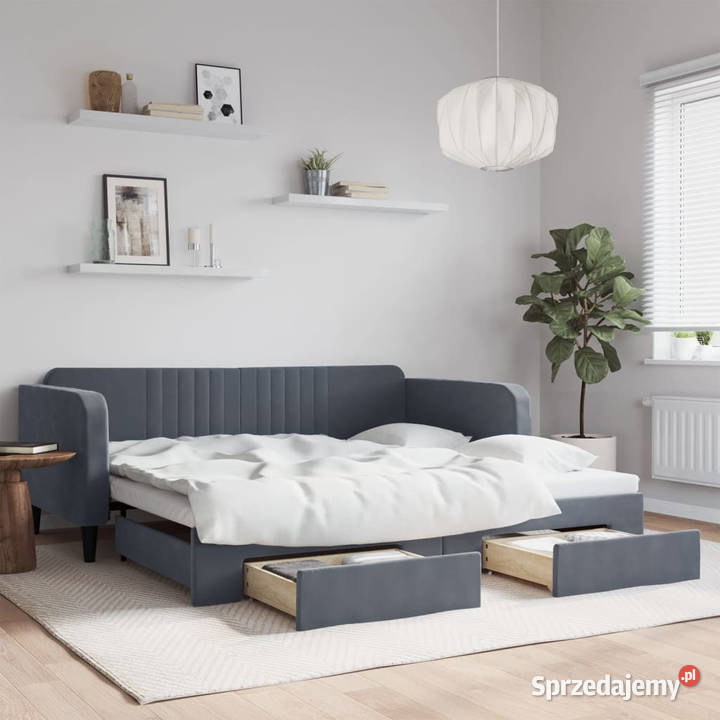 Sofa rozsuwana z szufladami ciemnoszara aksamit mazowieckie Warszawa