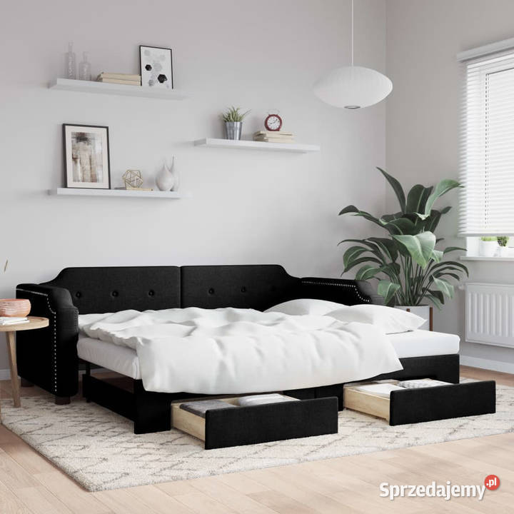 Sofa rozsuwana z szufladami czarna tkanina