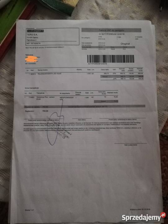 Telewzior Led 32 cale manta ubezpieczenie USB Dębno