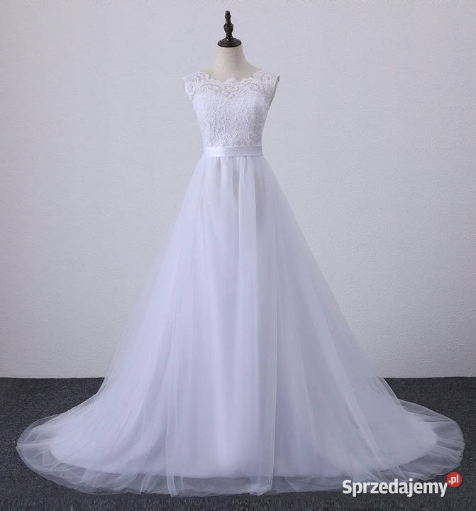 Suknia ślubna modna koronka tren 34 36 38 40 42 Damska Jelenia Góra