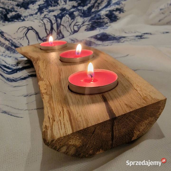 Świecznik bukowy na 3 tealighty falowany nóżki Dekoracje i ozdoby sprzedam