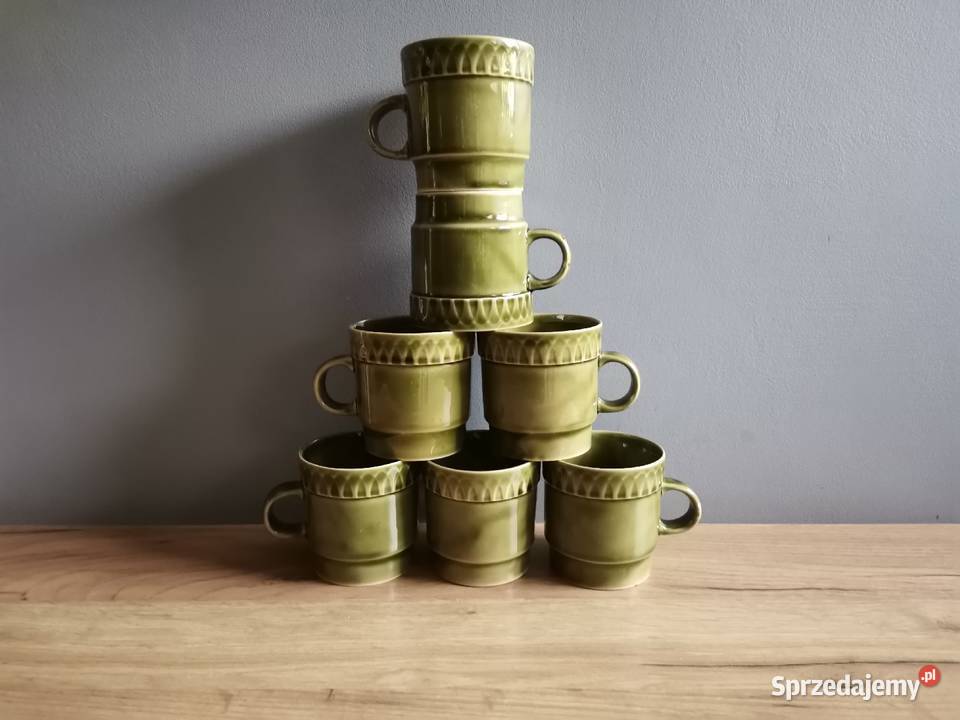 Stare nieużywane kubki 7 zielony porcelit Siemianowice Śląskie