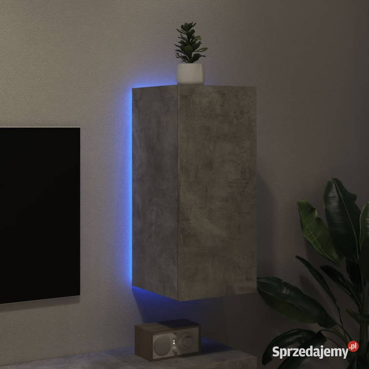 Ścienna szafka TV z LED szarość betonu 305x35x70 mazowieckie Warszawa sprzedam