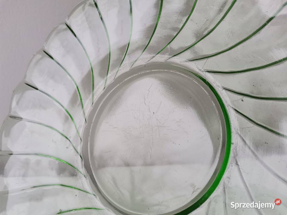 Stara zielona patera talerzyki 13 szkło Art Deco Katowice
