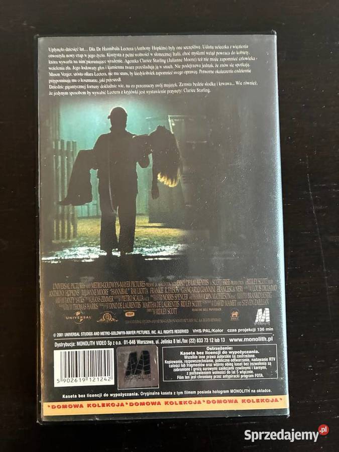 Kaseta VHS Hannibal 2001 Anthony Hopkins Elbląg