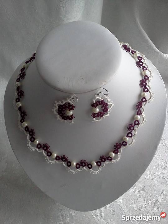 Komplet biżuterii frywolitkowej Wiśniowa